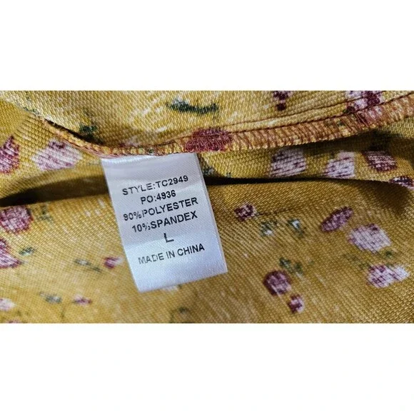 GiGio Shirt Women's Yellow Brown Patchwork Floral Plaid Top, Large - Picture 6 of 10